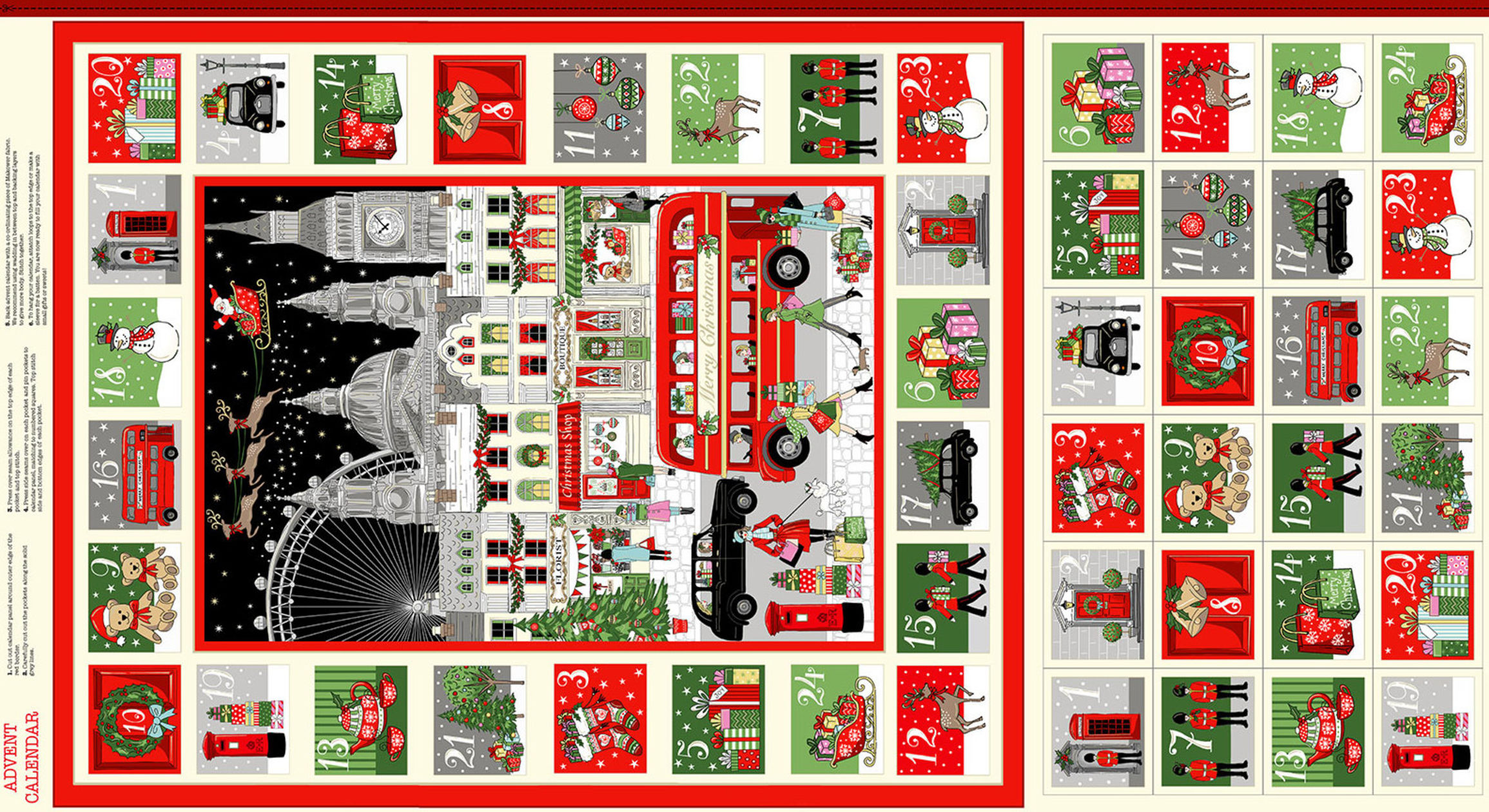 Makower London Christmas Advent Calendar Panel