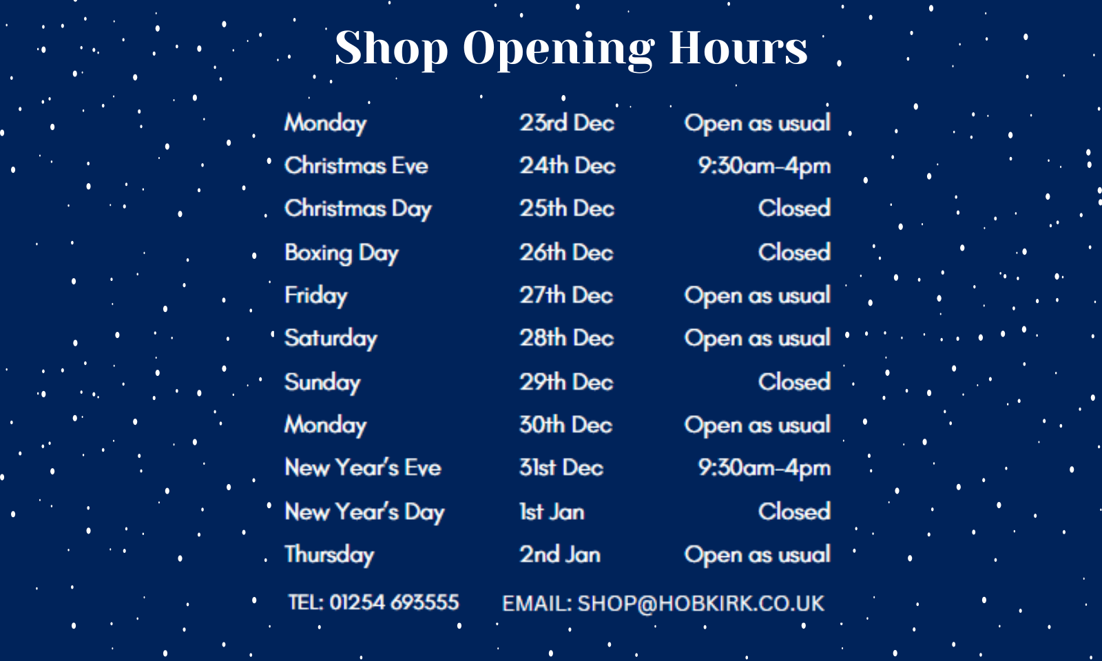 Christmas Opening Hours 2024